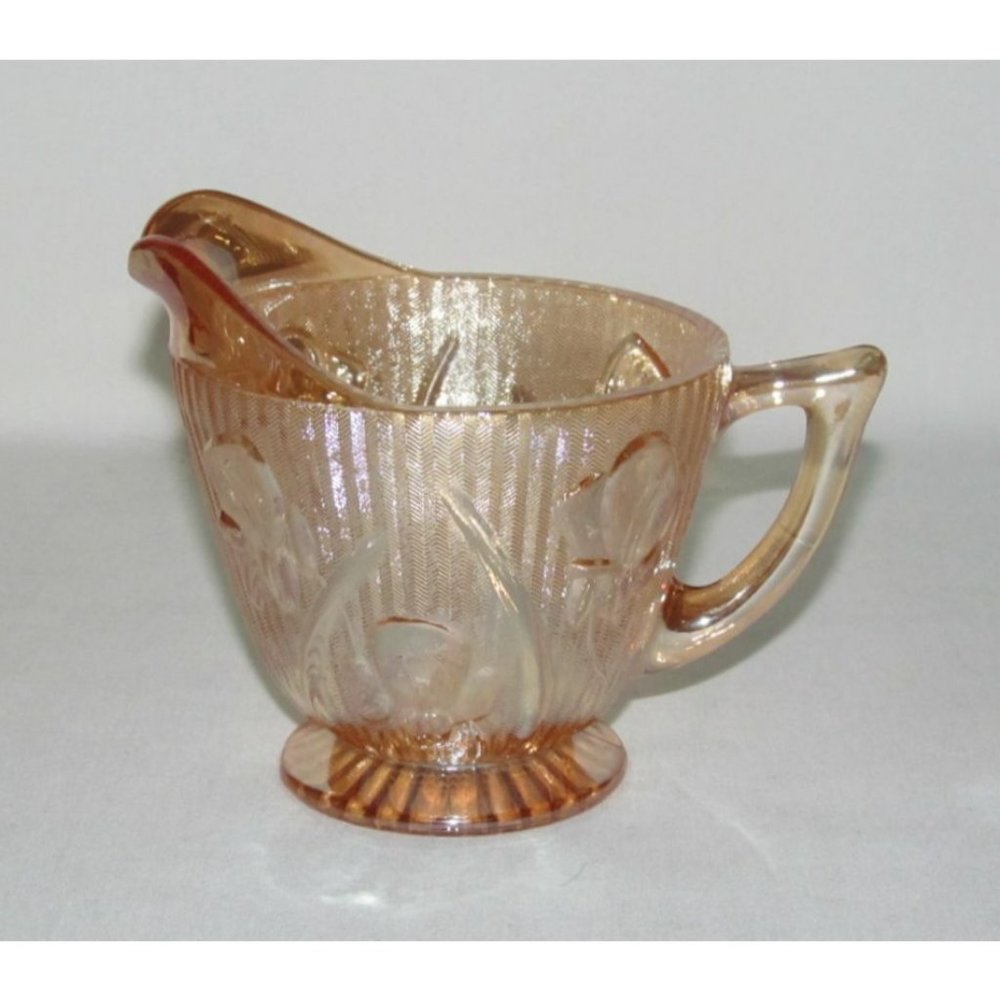 Jeannette Glass IRIS AND HERRINGBONE Marigold Iridescent Footed Creamer